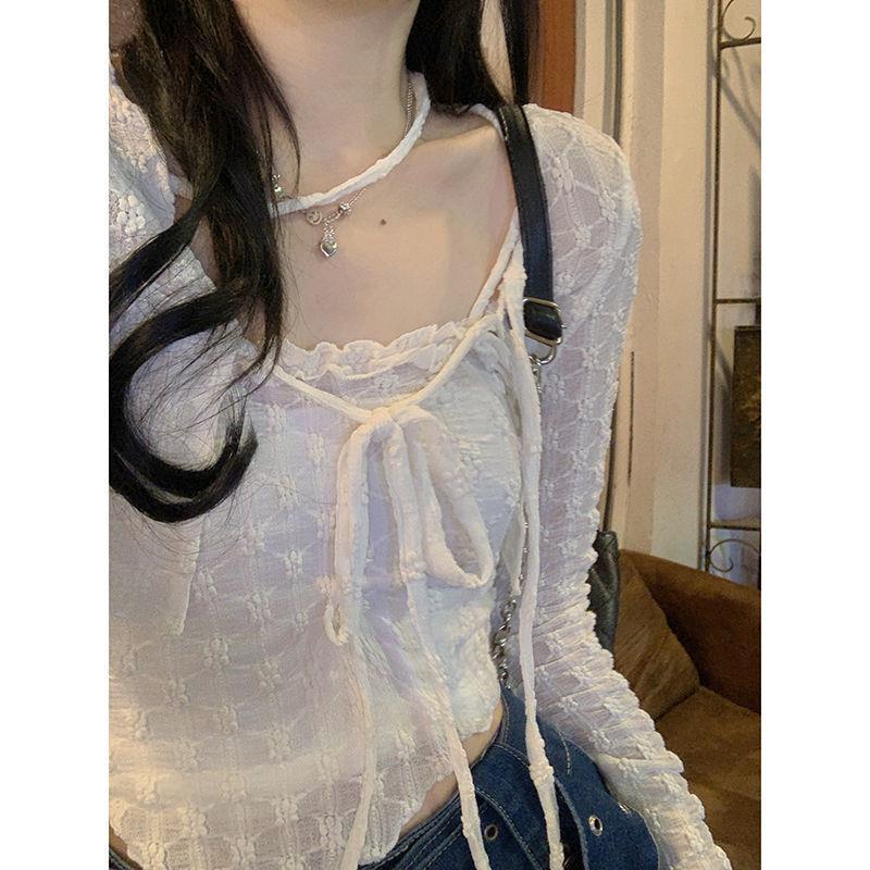 Pure Desire Wind Sweet Spicy Lace Suit Women'S Spring Condole Top Shawl Blouse Fashion Two-Piece Set - Image 2